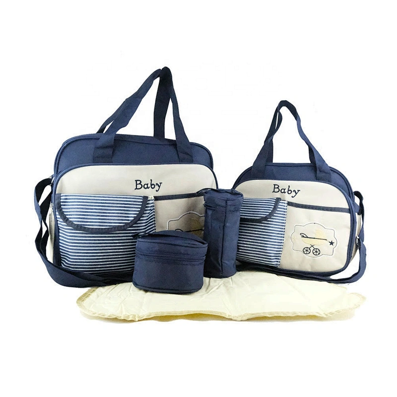 Multifunctional Fashion Mummy Maternity Bag 5 Pieces Set Polyester Baby Diaper Bag With Changing Pad