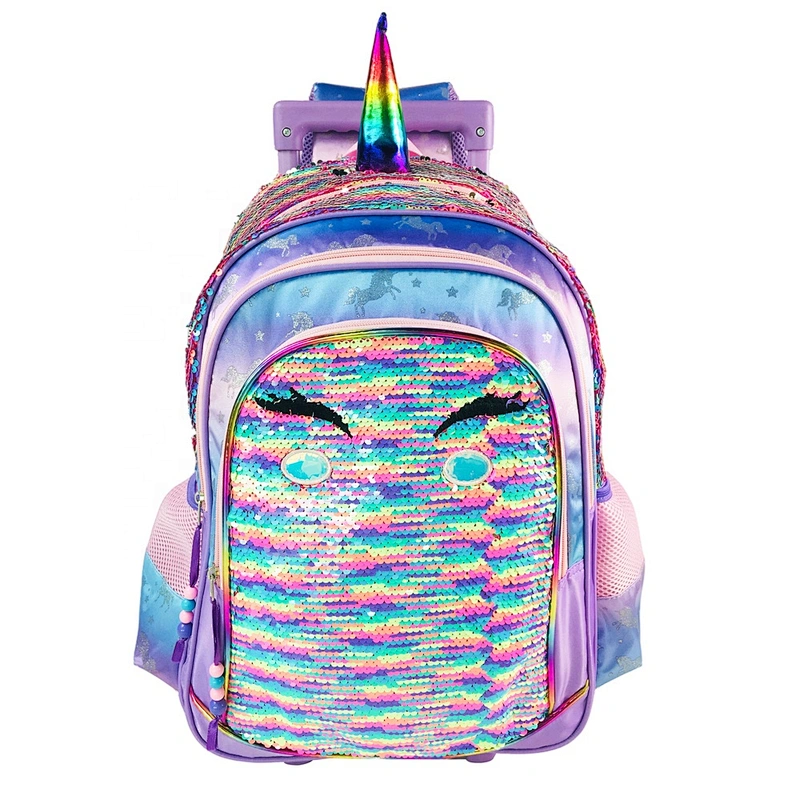 3-6 Grades Unicorn School Bags Kids Travel Rolling Luggage children's Trolley Girls Backpack Child Sequin Book Bag