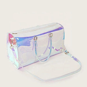 Custom clear Laser PVC / TPU duffel bag large capacity  travel weekender laser trendy sports bag portable Travel bag for unisex