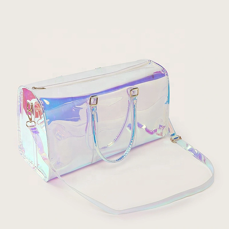 Custom clear Laser PVC / TPU duffel bag large capacity  travel weekender laser trendy sports bag portable Travel bag for unisex