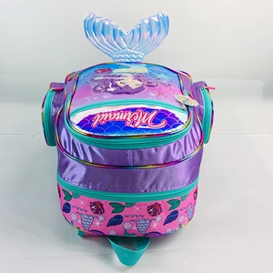 2020 Novelty  Holographic fabric school bags girls kids backpack with shinny leather tail pattern