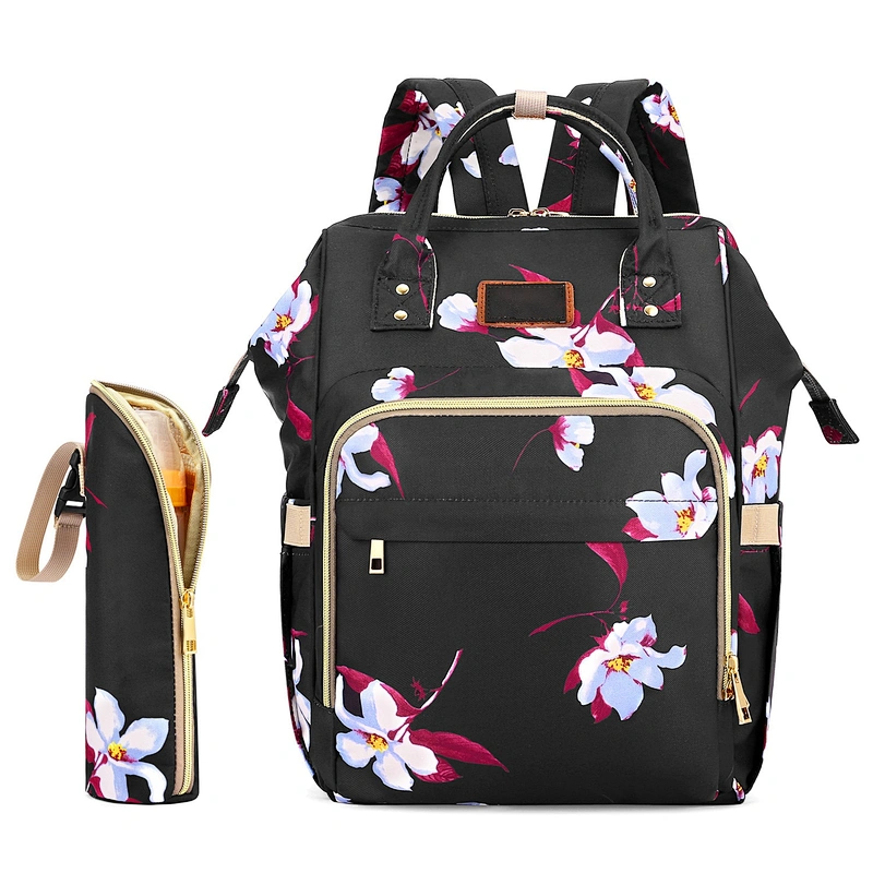 Floral Baby Nappy Bag Diaper Backpacks Travel Diaper Backpack With Insulated Water Bottle Bag And Changing Pad for Women