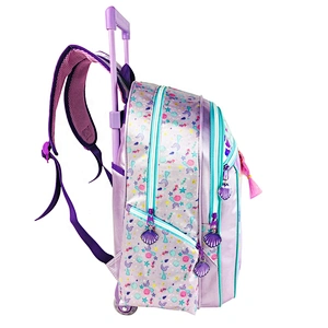 3-6 Grades Mermaid School Bags Kids Travel Rolling Luggage children's Trolley Girls Backpack Child Holographic fabric Book Bag