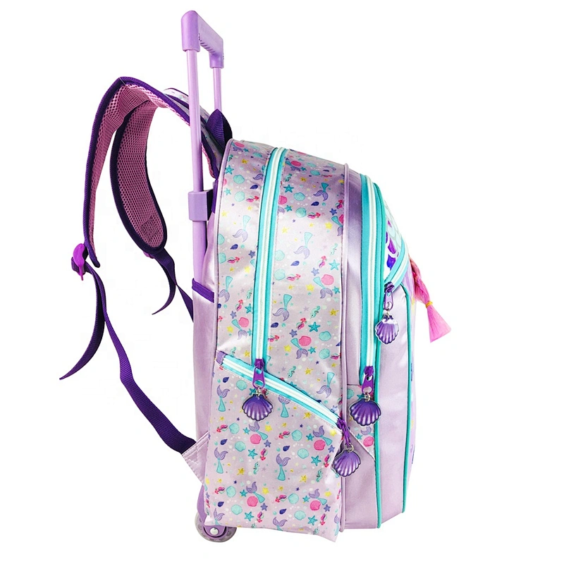 3-6 Grades Mermaid School Bags Kids Travel Rolling Luggage children's Trolley Girls Backpack Child Holographic fabric Book Bag