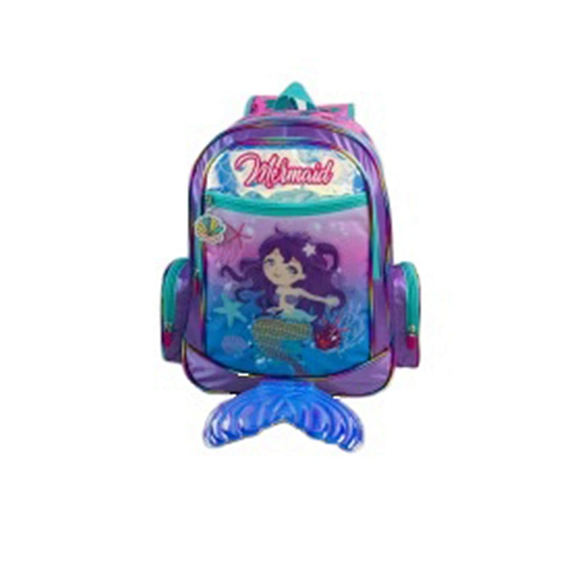 2020 Novelty  Holographic fabric school bags girls kids backpack with shinny leather tail pattern