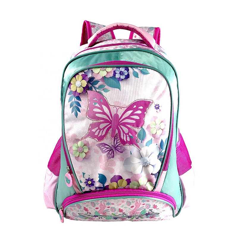 New fashion cartoon butterfly pink flower girl children cheap cute kids smiggle student school bag bags for girls
