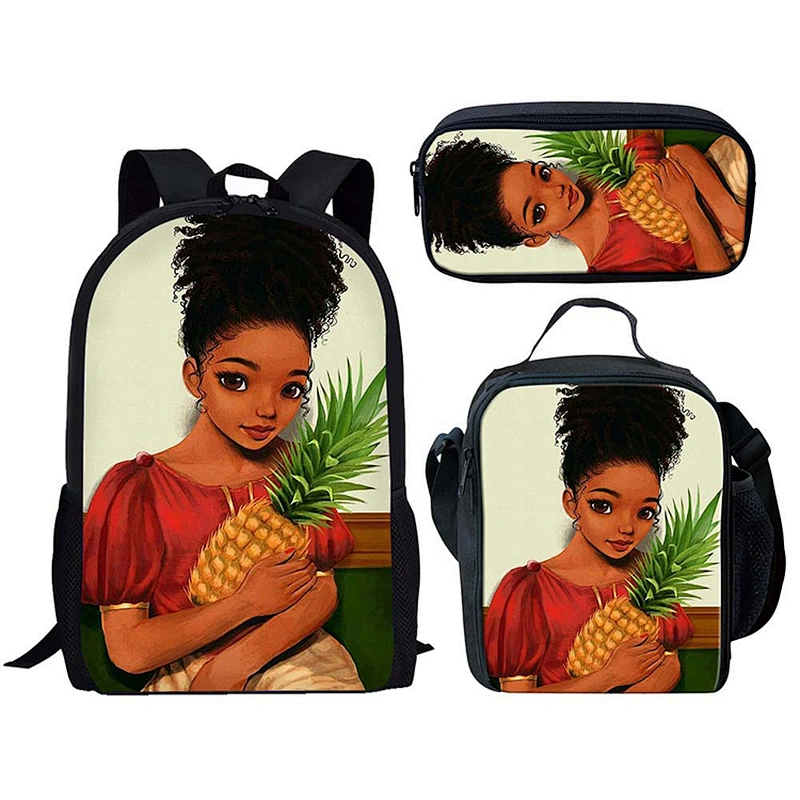 3 in 1 Backpack Sets Afro African Women Printed school backpack student Kids Student Book Pack School Bag With Pencil Box