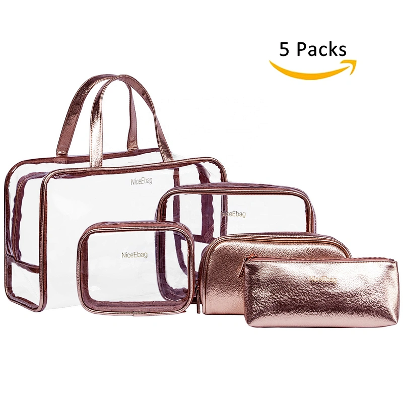 Portable Carry on Beauty Travel 5 in 1Clear PVC Makeup Toiletry Bag Set Quart Luggage Pouch Handbag Organizer