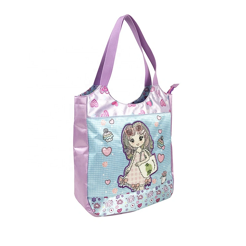 OEM fashion Girls Fashion school Customized Logo Style Hand bag tote bags with custom printed logo tote bag polyester