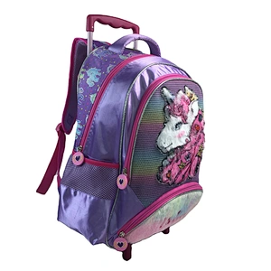 Wholesale large capacity Cartoon Plush Unircon Children school trolley bag backpack girls with wheels