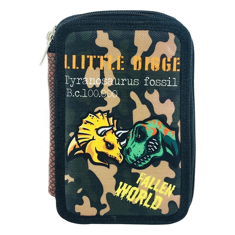Dinosaur custom knitted fabric kids children school 2 layers pencil case stationery Pouch bag