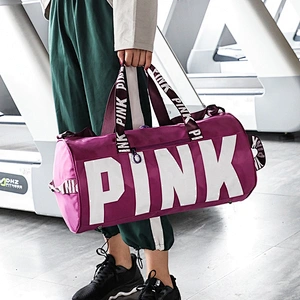 Large Capacity Women's Sport Travel Bag Shoulder HandBags Fashion Travel Pink Letter Tote Trip Shoes Travel Duffel Bag