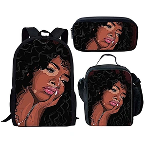 Low MOQ Custom Polyester Schoolbags African Black Girl Africa American Art Design Bag School Backpack School Bag Set