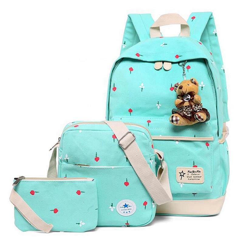 2020 Hot sale 3 Pieces set Cute cartoon Bear Student shoulders bag back to school bags polyester kids backpack set for girls