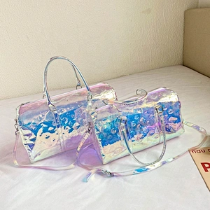 Large capacity fashion women transparent holographic overnight duffel travel bags Hologram Laser duffle bags for girls and lady