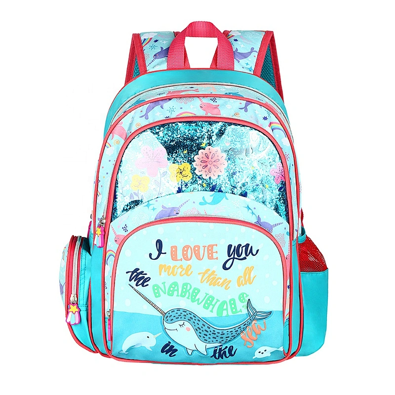Bag Shiny Cartoon Stylish Narwhale schoolbag kids bags school bags children for girls backpack,  glitter and pvc printing