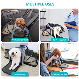 Airline Approved  Expandable Foldable Soft-Sided Dog Carrier 3 Open Doors 2 Reflective Tapes Pet Bag Carrier for Cats and Dogs