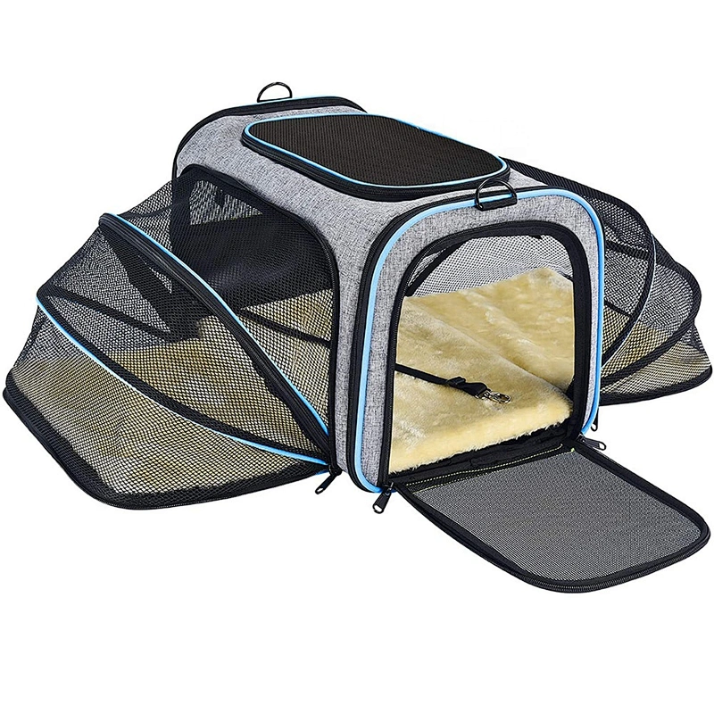 Airline Approved  Expandable Foldable Soft-Sided Dog Carrier 3 Open Doors 2 Reflective Tapes Pet Bag Carrier for Cats and Dogs