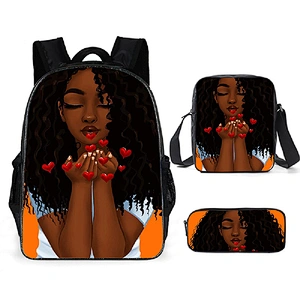 Children School Bags Black Art African Girl Printing 3pcs/set School Bag for Kids School Bagpack Teenagers Book Bags Set