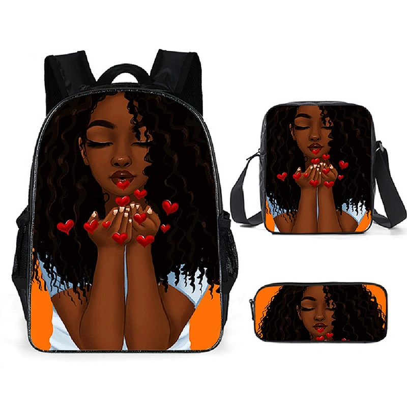 Children School Bags Black Art African Girl Printing 3pcs/set School Bag for Kids School Bagpack Teenagers Book Bags Set
