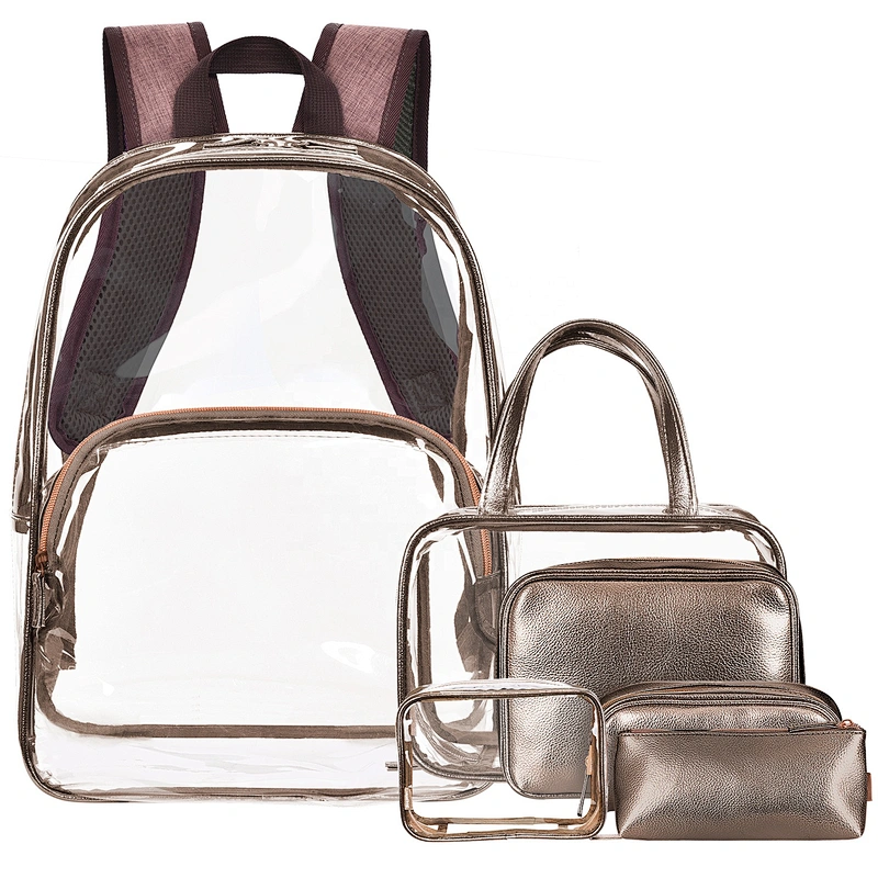 Amazon European and American fashion high-quality PVC transparent 6pcs sets backpack for women girls shoulder bag