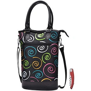 Insulated Single Bottle Wine Tote Carrier Travel Cooler Bag Purse Leather Handles