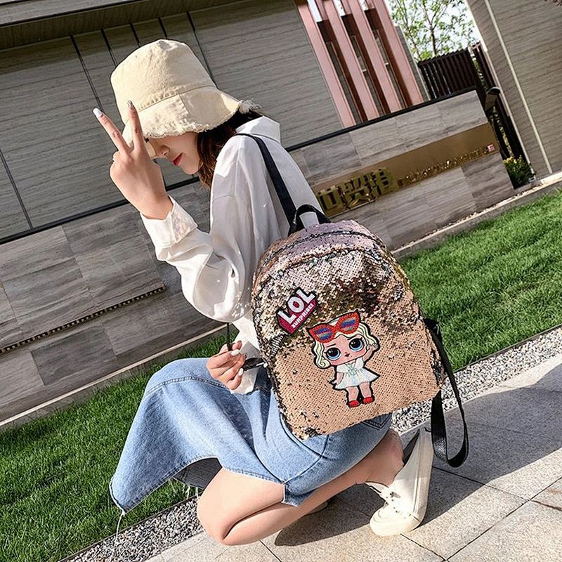 Cartoon design cute style mini sequin  bling girl school backpack women  backpack