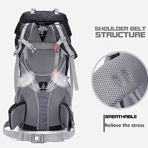 Waterproof 60/65 Liter hiking backpack travel bag with Rain Cover for Outdoor Camping premium material  mountaintop backpack