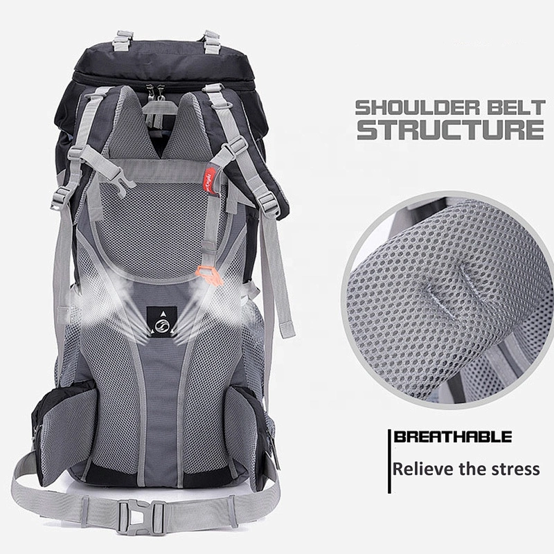 Waterproof 60/65 Liter hiking backpack travel bag with Rain Cover for Outdoor Camping premium material  mountaintop backpack