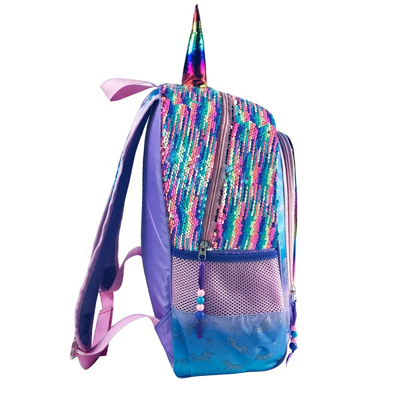 wholesale latest unicorn school bags for young girls school bag new models for kids with sparkling sequin in rainbow color