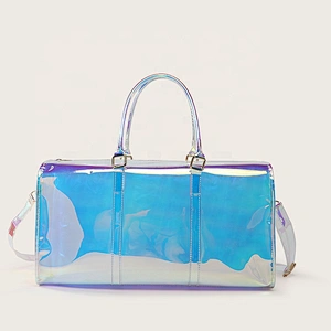 Custom clear Laser PVC / TPU duffel bag large capacity  travel weekender laser trendy sports bag portable Travel bag for unisex