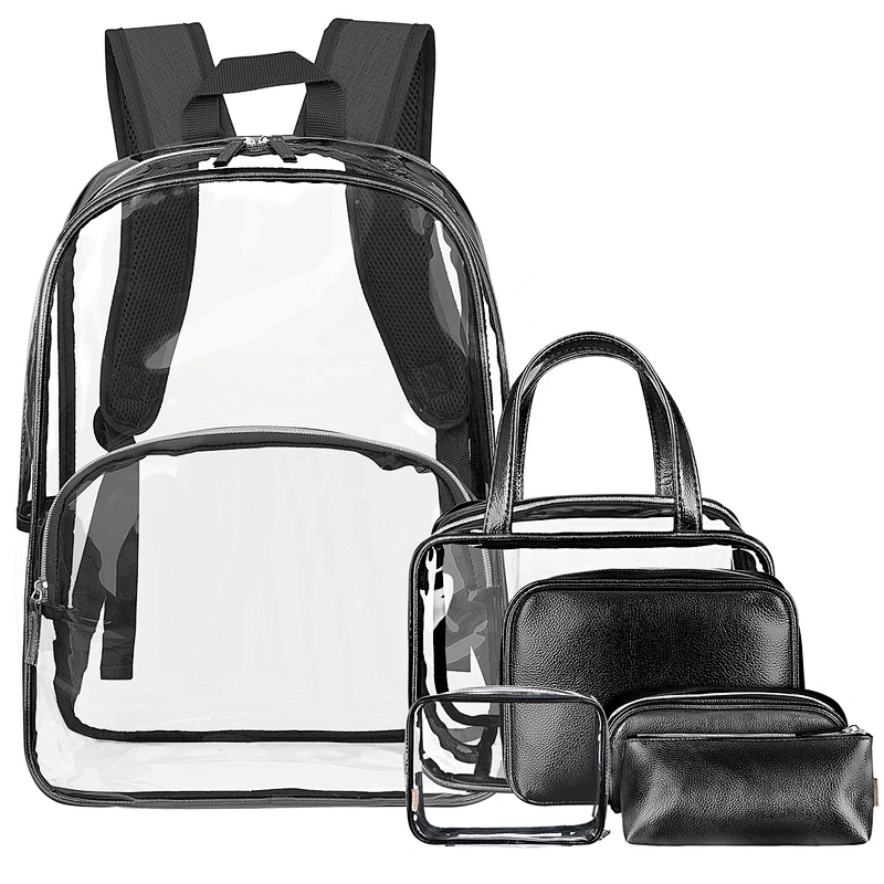 Amazon European and American fashion high-quality PVC transparent 6pcs sets backpack for women girls shoulder bag