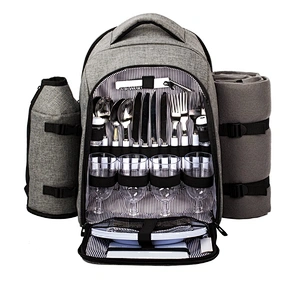 Waterproof Picnic bag Cooler Backpack for 4 Person with Cutlery Set Cooler Compartment Detachable Bottle Wine Holder Blanket