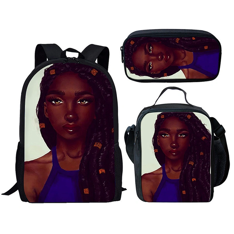 Hot Selling Africa Beauty Princess Fashionable School Bags For Girls Casual Kids School Backpack Set Exclusive Designer Bookbags