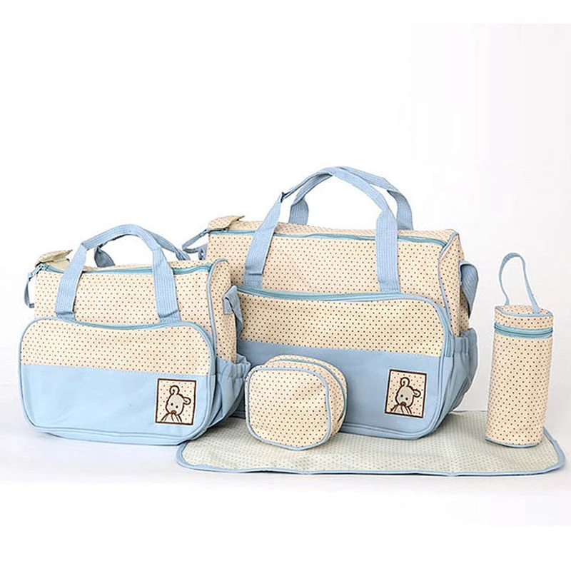 Multi function 5pcs baby diaper bag set baby nappy bag luiertas with changing pad mommy Tote diaper bags baby