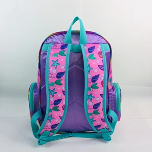 2020 Novelty  Holographic fabric school bags girls kids backpack with shinny leather tail pattern