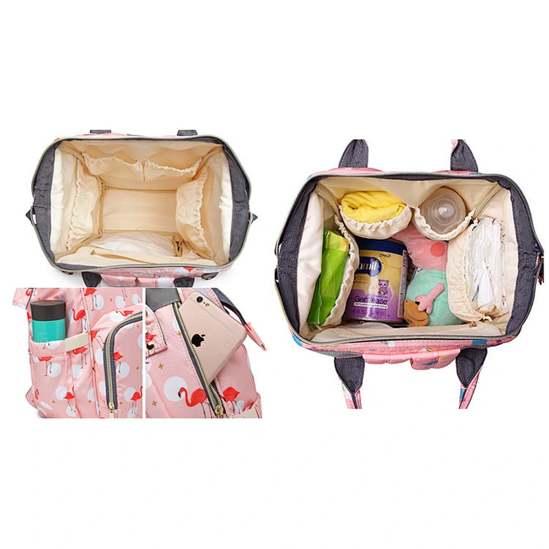 New Fashion Multi-Function Flamingo Print Waterproof Diaper Bag Backpack Large Capacity Mum Traveling Bags