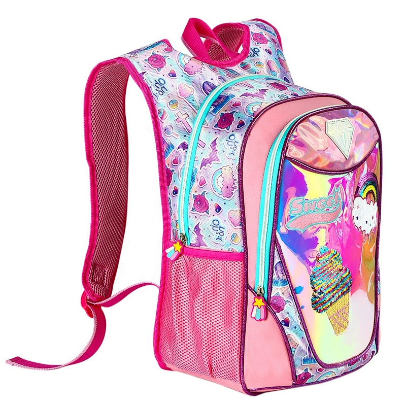 New design high quality pink backpack school bags girls  student bag backpack with Sequin, Embroidery and fantasy fabric