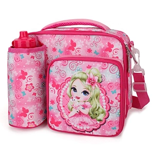 New design waterproof full printing glitter two layers U shape open top carry lunch bag for girls picnic cooler bags