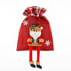 3D Christmas Wrapping Bags Xmas Santa Sacks Drawstring Bags for Birthday Wedding Christmas Party pack