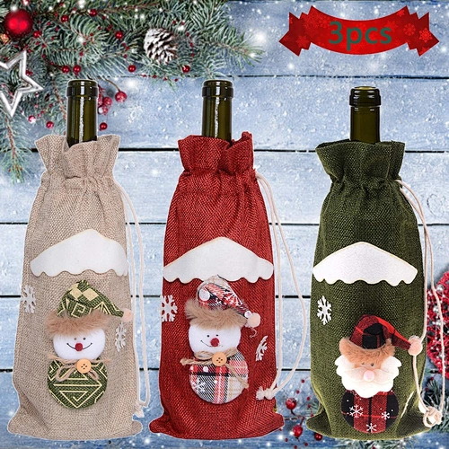 Merry Christmas Decor Wine Bottle cover Home Santa Bottle Bag Christmas Ornaments Navidad Xmas Decor Wine Bottle Cover