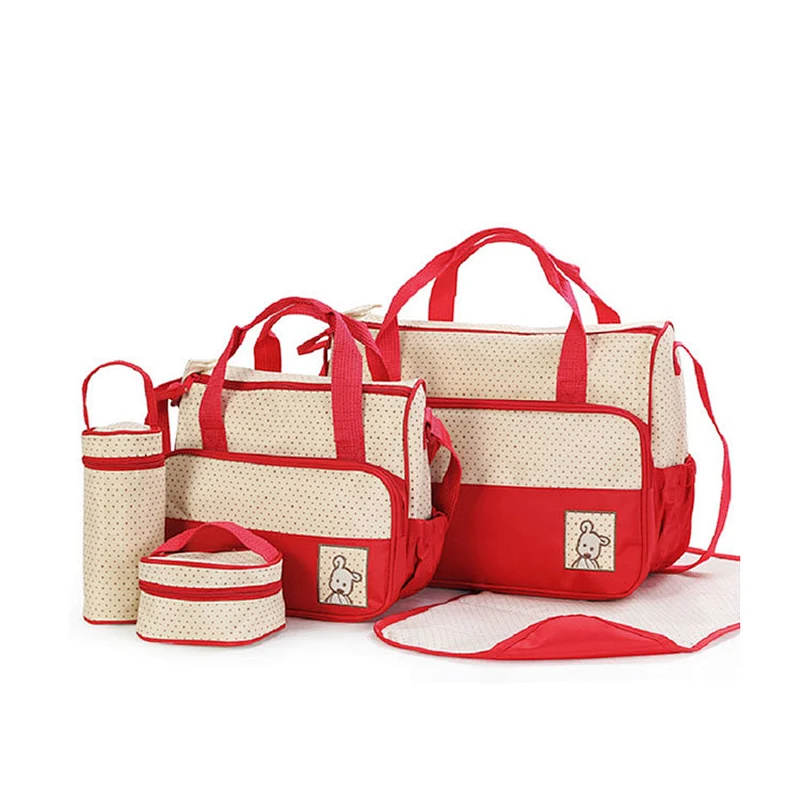 Multi function 5pcs baby diaper bag set baby nappy bag luiertas with changing pad mommy Tote diaper bags baby