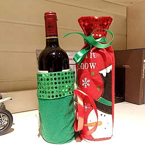 3PCS Christmas Wine Bottle Cover Gift Wrapping Cover Bag Holiday Table Decor Champagne Decoration Cover Bags Santa Clause bag