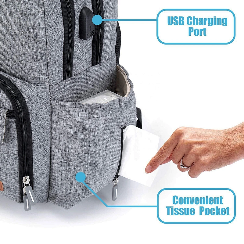 Logo customized Fashion Mummy Daddy Baby Sleeping Diaper Bag backpack with laptop Aluminum insulated nappy backpack