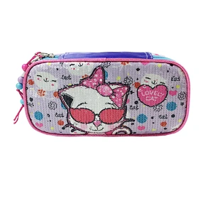 2020 New Arrival Factory Wholesale OEM ODM shiny sequin pencil case school cute pencil case bag For Purple