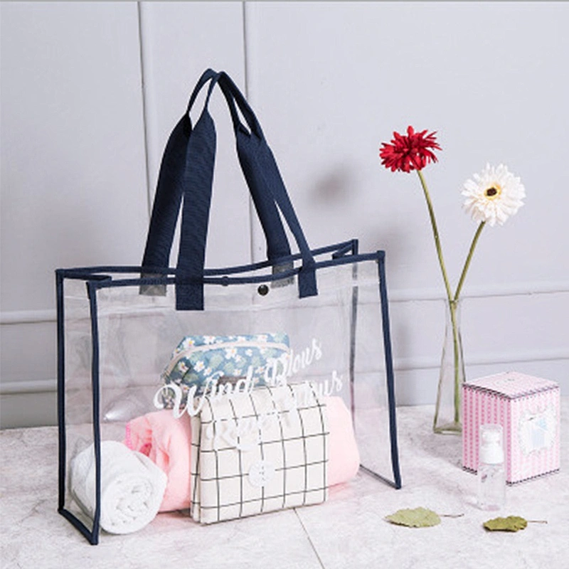 Custom Women Fashion Translucent Plastic Handbag Waterproof Transparent Tote Beach Bags Neon PVC Shopping Bag