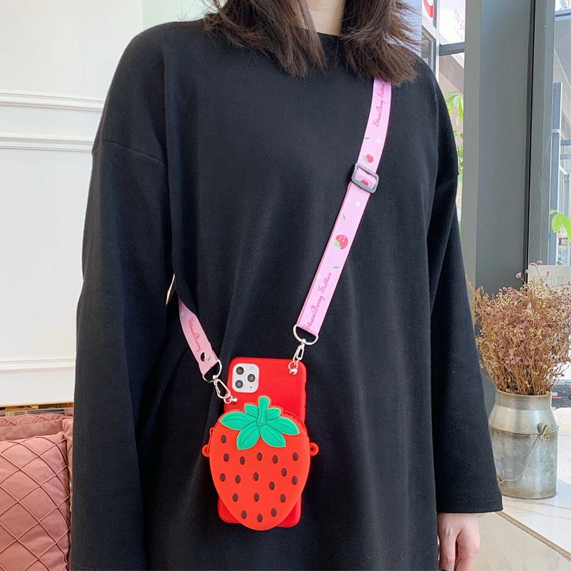 Waterproof cute cartoon girl women Silica Gel soft silicone rubber wallet pouch case coin purse mini purse with crossbody strap