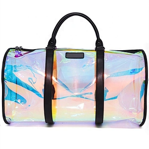 Transparent Clear Waterproof PVC Duffel Bag Holographic Laser Duffle Bag Travel Bags for Women Metallic Shiny Glitter Bag