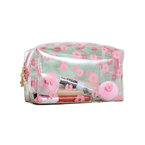 2020 Waterproof Cosmetic Bags Transparent PVC New Small Daisy Print Zipper Travel Toiletry Bag Female Portable