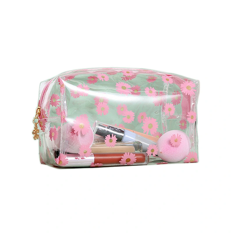 2020 Waterproof Cosmetic Bags Transparent PVC New Small Daisy Print Zipper Travel Toiletry Bag Female Portable
